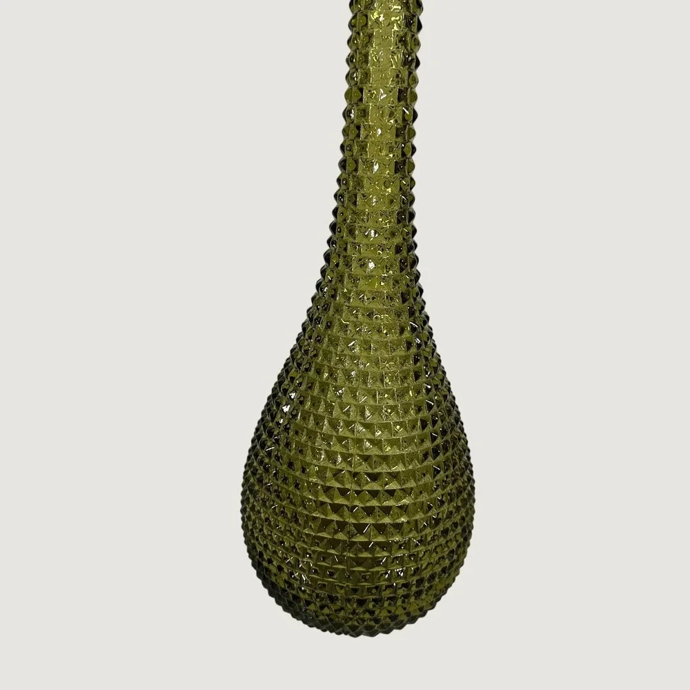 Vintage Empoli Italian Olive Green Glass Genie Bottle Decanter Diamond‎ Hobnail